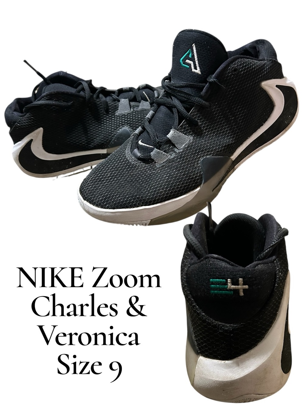 Nike Zoom Freak Charles and Veronica Black and White Basketball Sneakers